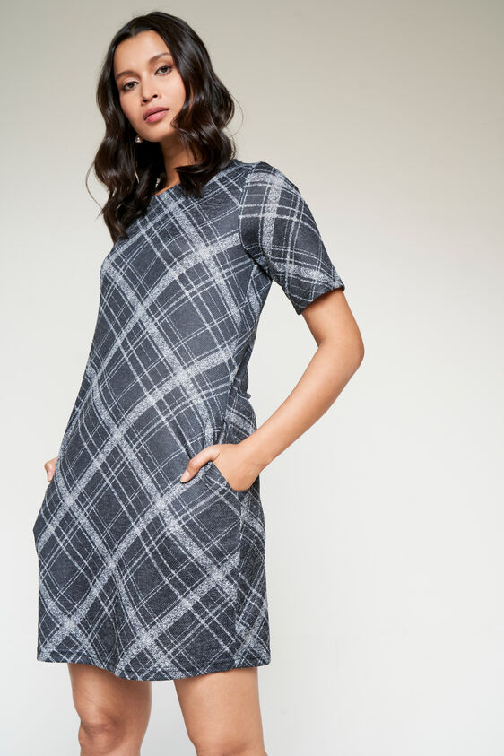 Chequered Formal Shift Dress, Grey, image 3